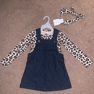 Toddler girls denim dress with matching shirt and headband.